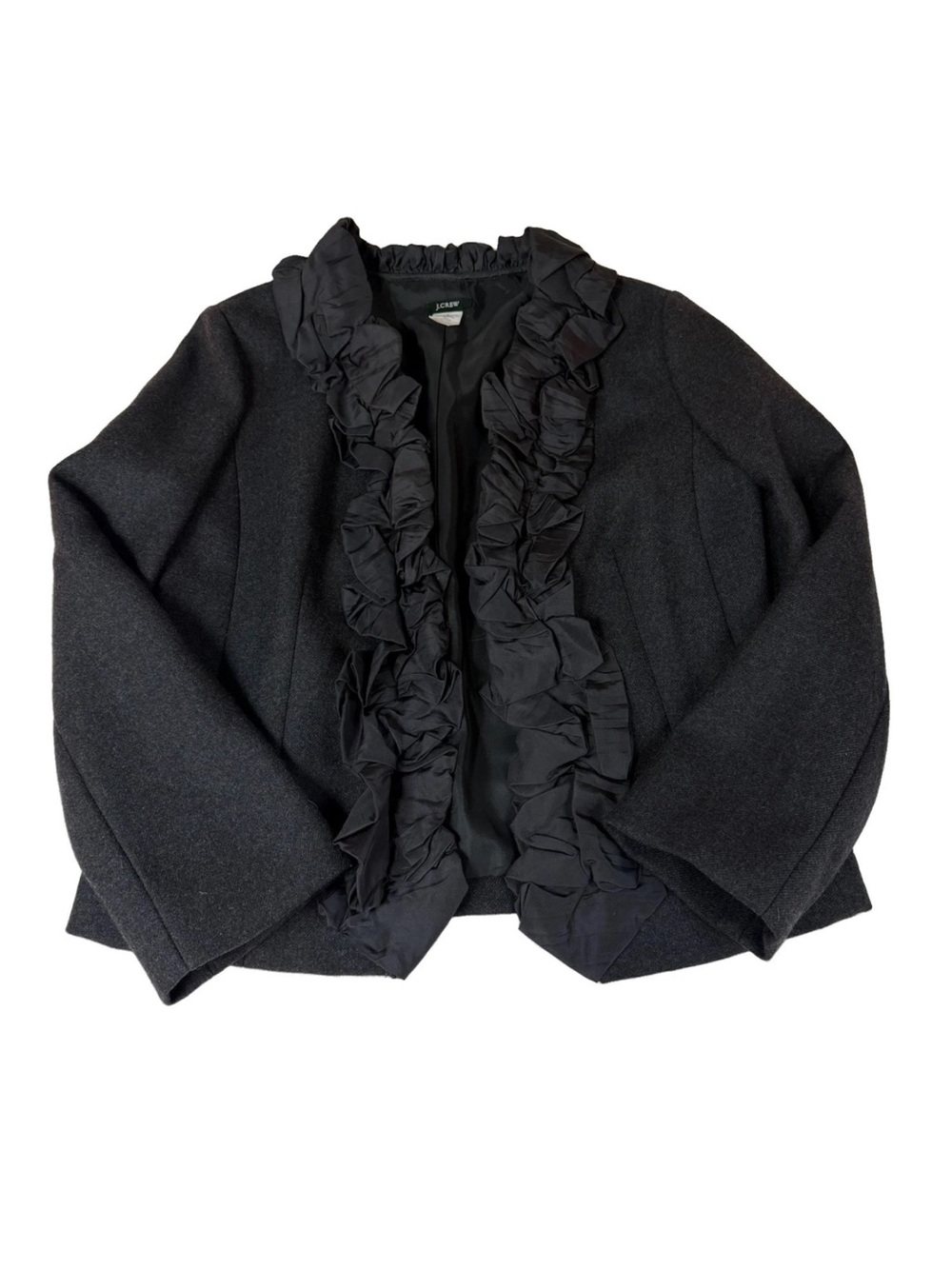 Vintage 2009 J. Crew Women’s Size 6 100% Wool Blazer Jacket Solid Gray Frilly